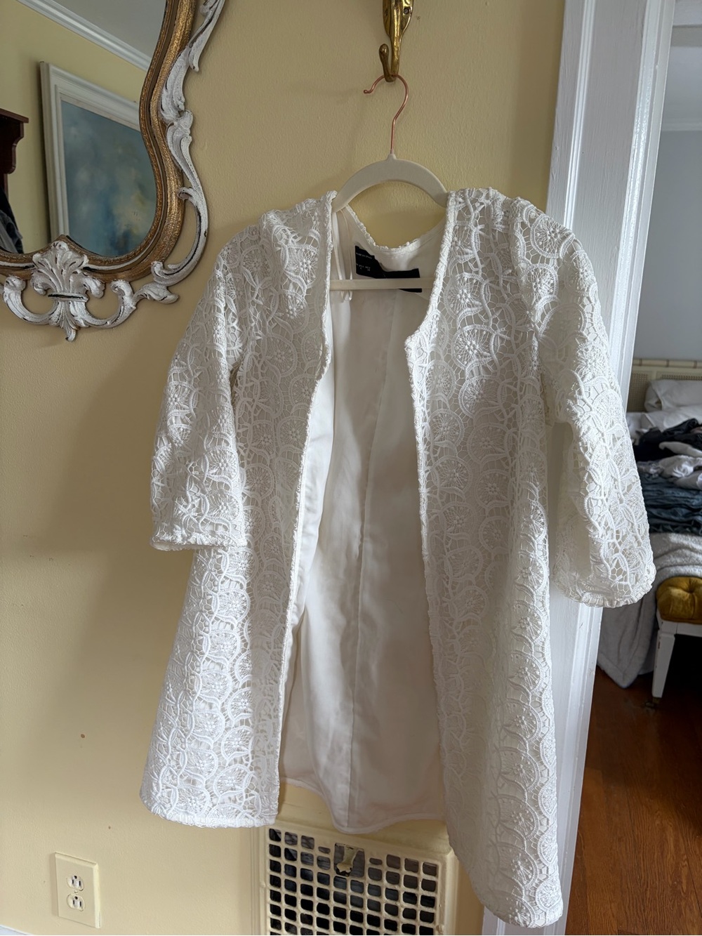 Zara Basic White Lace Open-Front Jacket